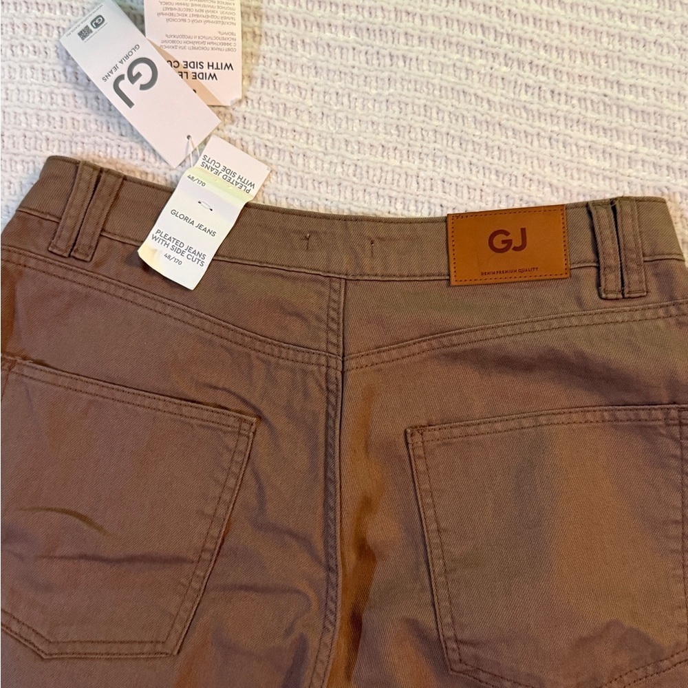 NWT Gloria Jeans Brown Wide Leg Pleated Slit Pants L - Picture 12 of 14